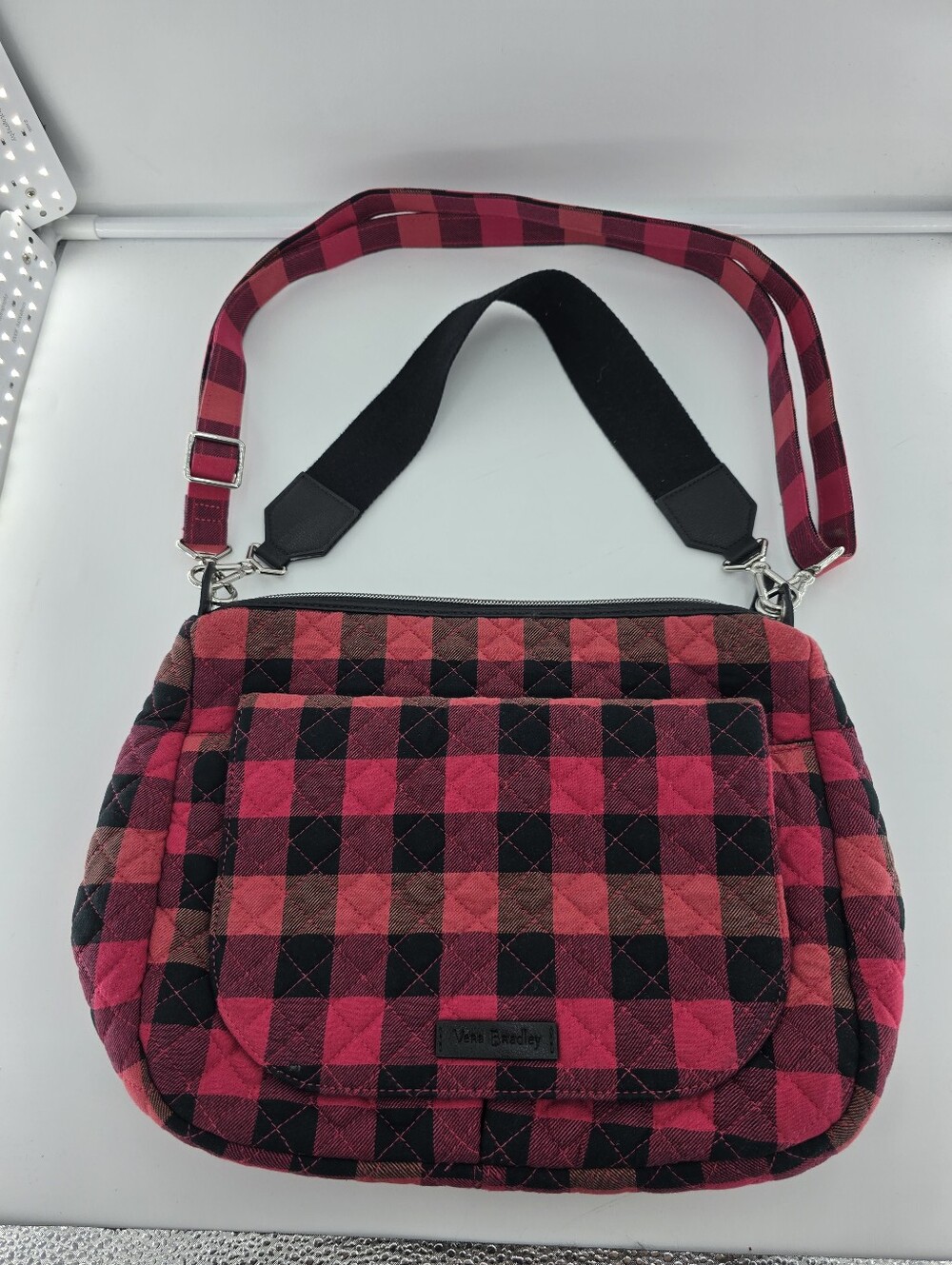 Vera Bradley Pink and Black Buffalo Check Quilted Shoulder Bag